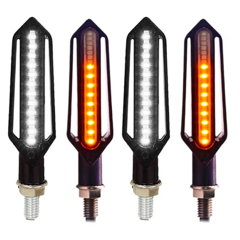 PVCUHWF Motorrad Blinker Licht Universal Motorrad Blinker Motorrad Blinklicht Eingebautes Relais Blinker Anzeige DRL Stoppsignale Blinker Zubehör(4PCS White) von PVCUHWF