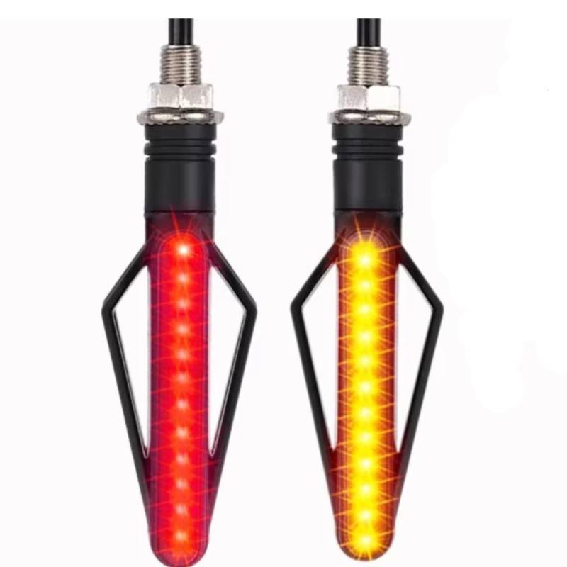 PVCUHWF Motorrad Blinker Licht Universal Motorrad Modifikation Zweifarbig Weiß Licht Rot Licht Fließendes Wasser Blinker Lampe Bremse Motorrad Blinker Licht(Red,2pcs) von PVCUHWF