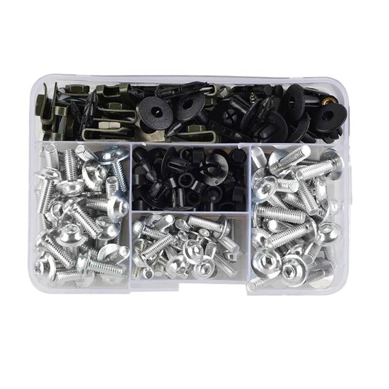 PVCUHWF Motorrad Schrauben Set Kompatibel Mit Für Z250 Für Z300 Für Z400 195-teiliges Motorrad-Verkleidungsschrauben-Set, Mutternclips, Schraubverbindungsschrauben, Dekoration(Silver) von PVCUHWF
