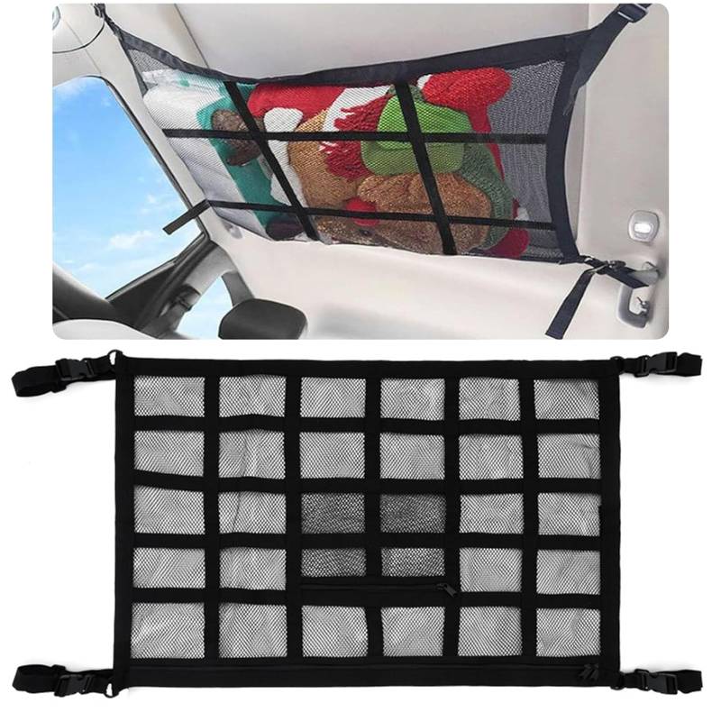 Gepäcknetz Auto, 90 x 65 cm Gepäcknetz, Autodach Aufbewahrung für Decken, Autonetz Organizer für Vier Dacharmlehnen, SUV, Van. Tolles Auto Camping Zubehör für Lange Roadtrips. von PVFZXS