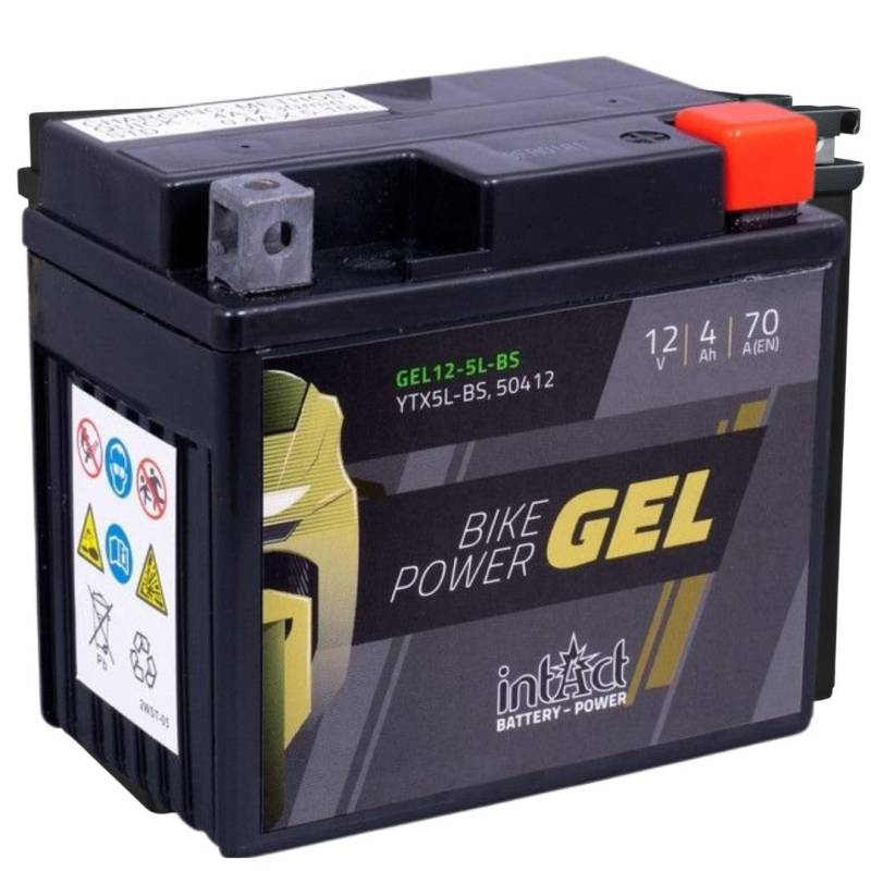 intAct - GEL MOTORRADBATTERIE Bike-Power GEL12-5L-BS. Ersetzt YTX5L-BS. Motorradbatterie 4Ah 70A. Maße: 113x70x105mm. Mit bis zu 30% mehr Startleistung. von PW