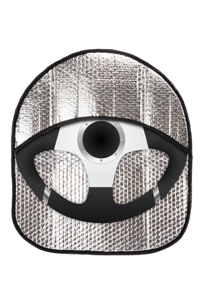 +PWR Car Parts Silberne Universal Lenkrad Sonnenblende 50 x 44 cm Aus Aluminium. Schützt das Original Fahrzeuglenkrad vor übermäßiger Hitze. von +PWR Car Parts