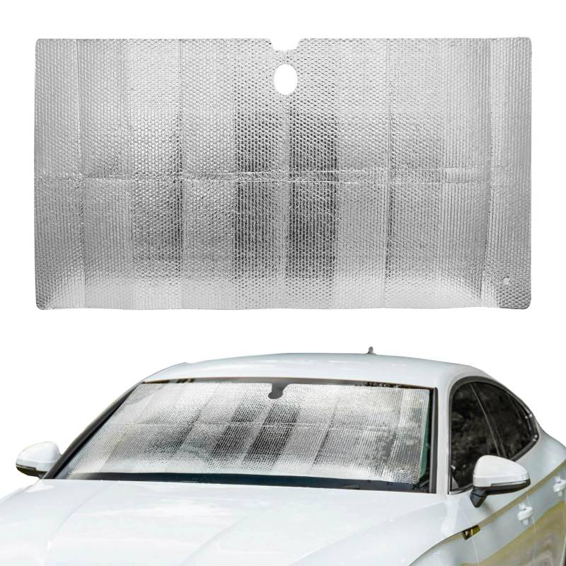 +PWR Car Parts Klappbarer Autosonnenschutz aus Aluminium, Silber, Größe M, 130 x 70 cm. Schützt den Innenraum des Autos vor Sonnenstrahlen. Sehr kleine Größe für die Aufbewahrung. von +PWR Car Parts