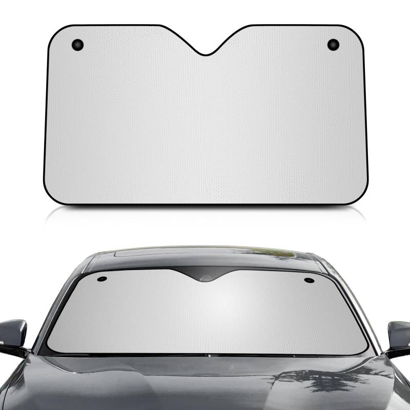 +PWR Car Parts Autosonnenschutz aus Aluminium, vorne, Silber, Größe M, 130 x 70 cm, mit Saugnäpfen. Schützt den Innenraum des Autos vor Sonnenstrahlen. Einfache und schnelle Installation. von +PWR Car Parts