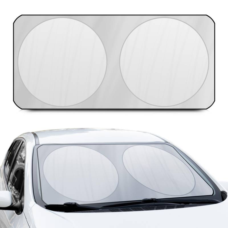 +PWR Car Parts Klappbarer Autosonnenschutz, vorne, Silber, 150 x 80 cm. Schützt den Fahrzeuginnenraum vor Sonneneinstrahlung. Aus 100% Polyester. von +PWR Car Parts