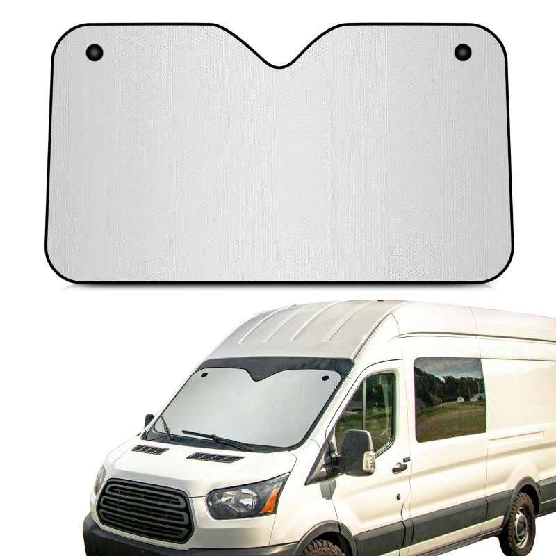 +PWR Car Parts Autosonnenschutz aus Aluminium, vorne, Silber, Größe XL, 150 x 90 cm, mit Saugnäpfen. Schützt den Innenraum des Autos vor Sonnenstrahlen. Einfache und schnelle Installation. von +PWR Car Parts