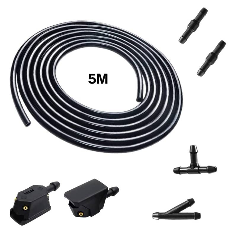 PXRLMYF Universal Scheibenwaschanlage, Gummi Schlauch mit 6 Stücken Schlauchverbinder, Automotive Schlauch, Spritzwasserschlauch (5M) von PXRLMYF