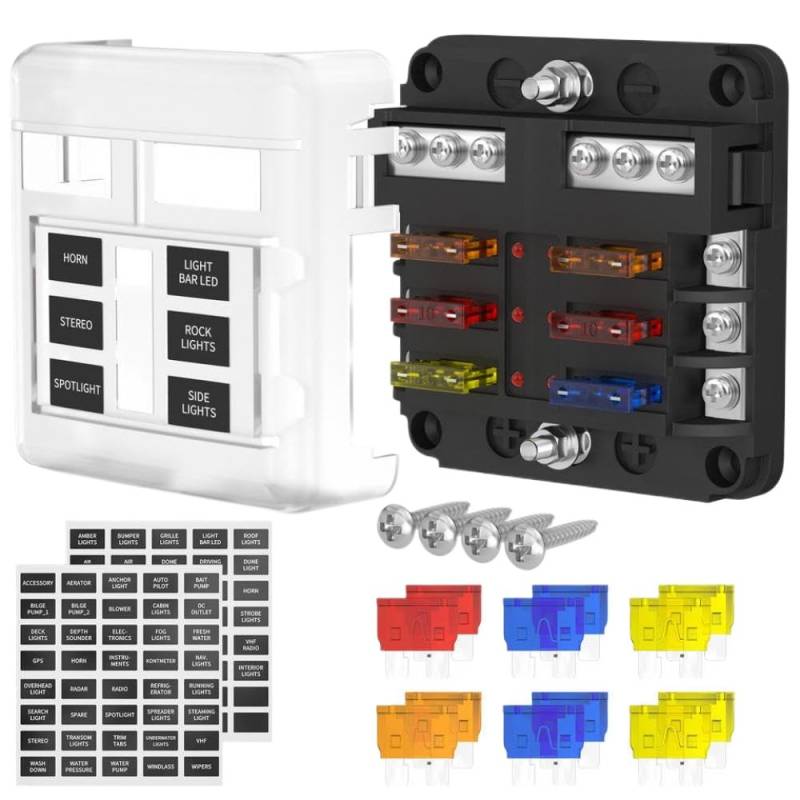 12 -V 6 -Wege -Sicherungsblock mit LED -Indikator 12 Volt ATO ATC Sicherungspaneel wasserdicht Kompatibel mit Automarine -Bootsauto 24 V Kompatibilität von PYASJRAV
