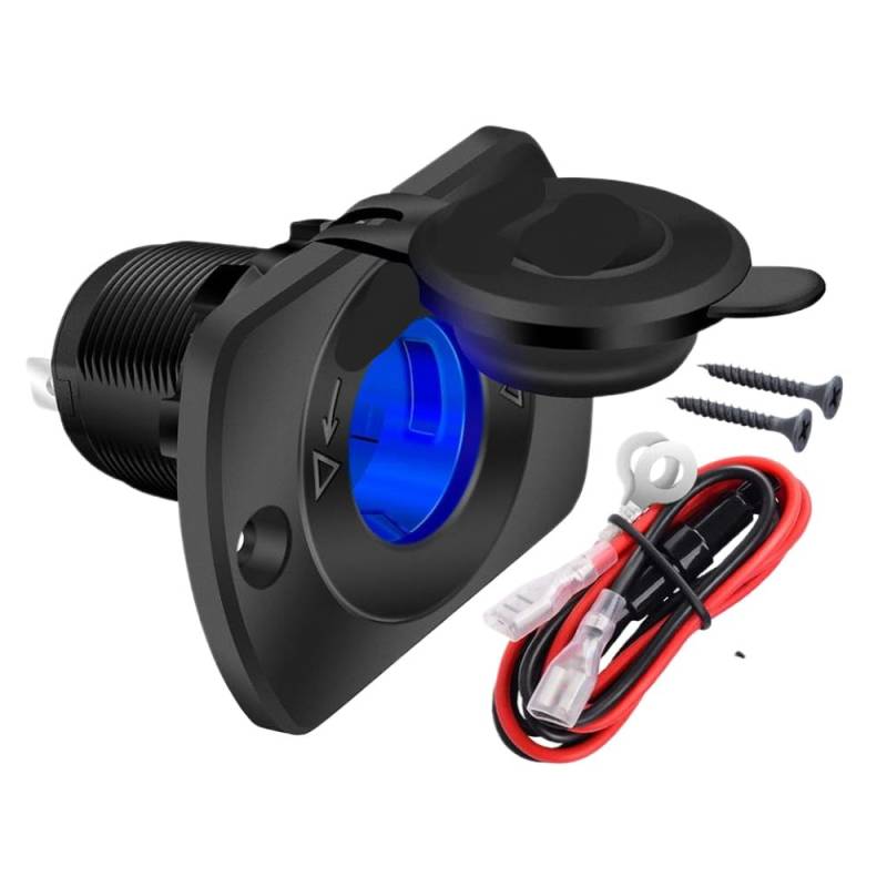 12 -V wasserdichte Autos Zigarette Leichtere Buchse Weibchen mit Blauer LED Kompatibel mit Meeres- und Bootsgebrauch(Blue LED) von PYASJRAV