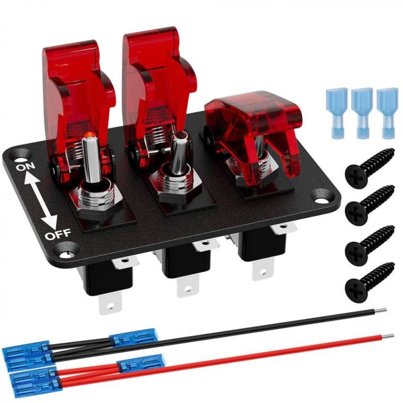PYASJRAV Universal 3 Gang -Tippschalter 12V -Rockerschalter mit LED -Indikator und Schutzabdeckung SPST 3 PIN von PYASJRAV