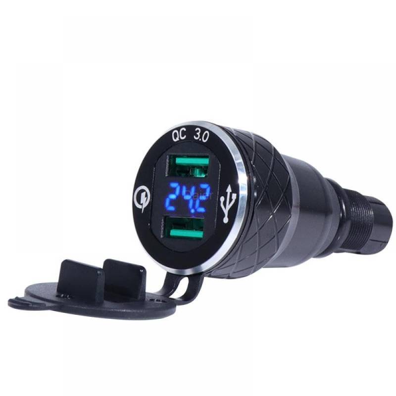 Universeller Aluminium USB -Ladegerät QC3.0 DIN -Sockeladapter mit Voltmeter Dual 5V 4,2a Kompatibel mit Fahrzeuge von PYASJRAV