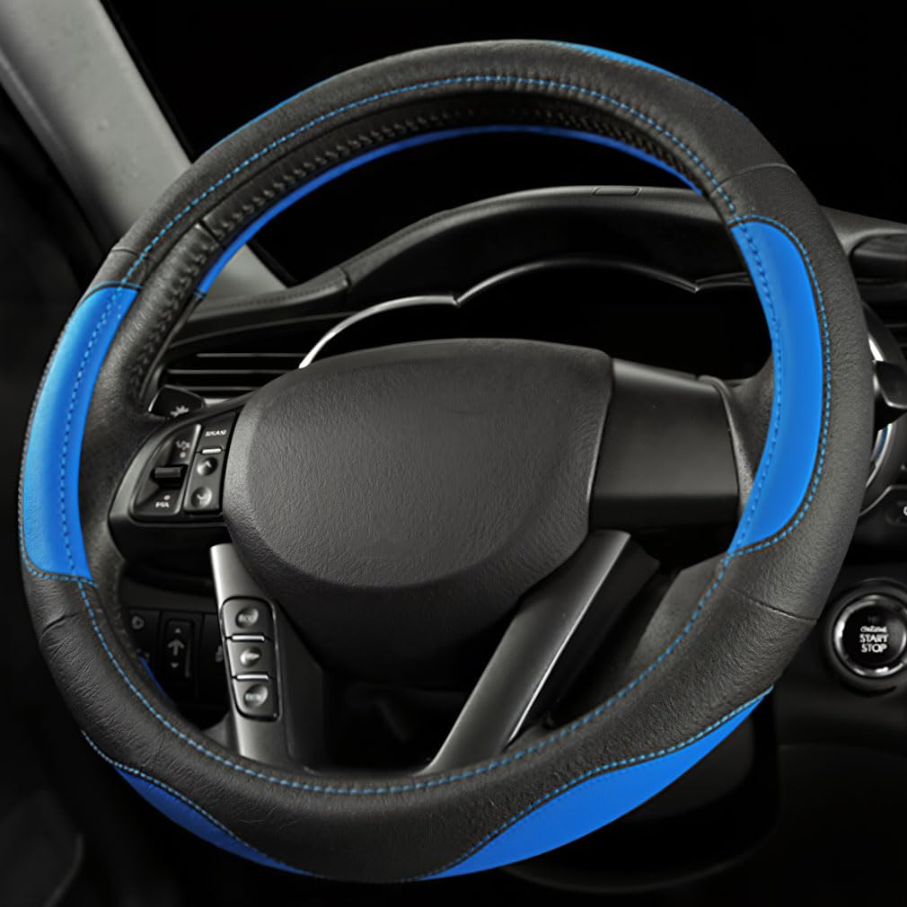 Pahajim Lenkradbezug Auto Lenkradhülle Microfiber Leder Steering Wheel Cover Universal rutschfest Lenkradhüllen 38cm Lenkradschutz für LKW/Auto/Jeep/SUV -Schwarz Blau von Pahajim