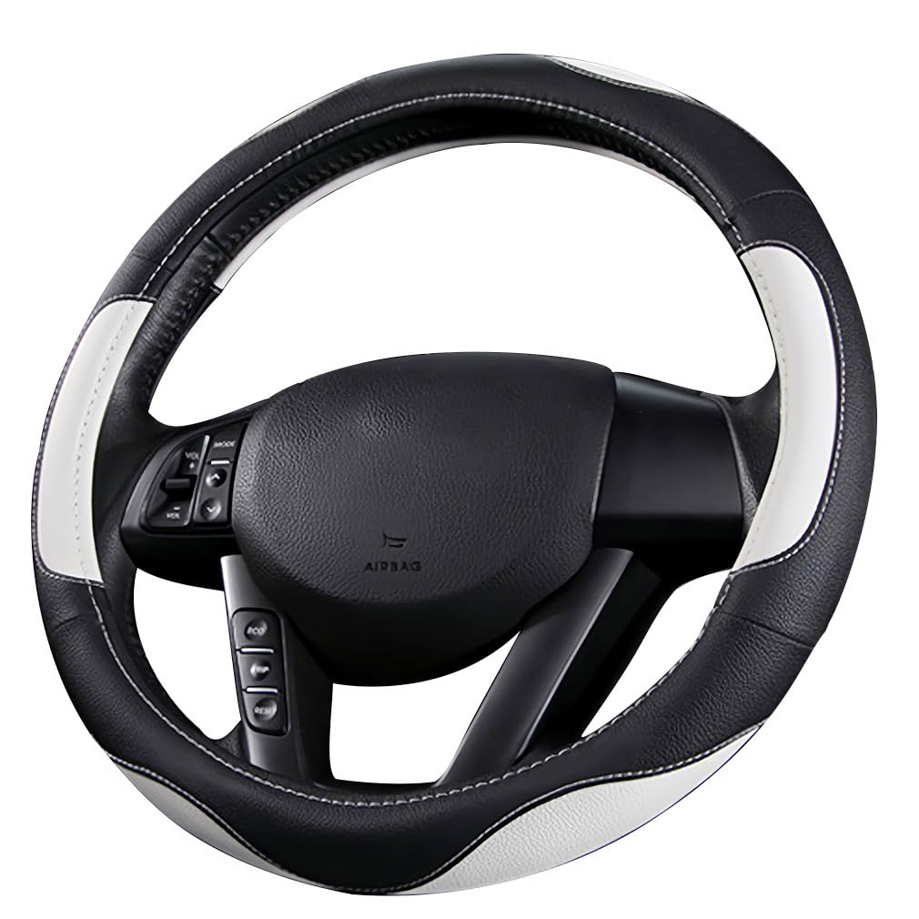 Pahajim Lenkradbezug Auto Lenkradhülle Microfiber Leder Steering Wheel Cover Universal rutschfest Lenkradhüllen 38cm Lenkradschutz für LKW/Auto/Jeep/SUV -Schwarz Weiß von Pahajim