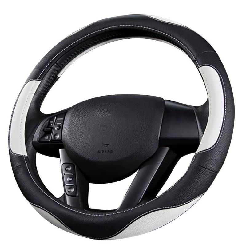 Pahajim Lenkradbezug Auto Lenkradhülle Microfiber Leder Steering Wheel Cover Universal rutschfest Lenkrad Bezug 38cm Lenkradschutz für LKW/Auto/Jeep/SUV -Schwarz Weiß von Pahajim