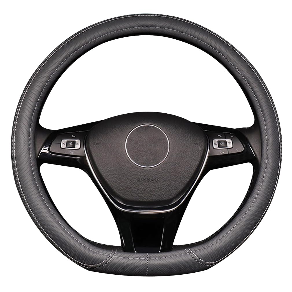 Pahajim D Typ Leder Auto Lenkradbezug 38CM/15'' mit Haltbarkeit Sicherheit rutschfest Auto-Lenkradschutz mit Flachem Boden für Männer Frauen (Grau) von Pahajim