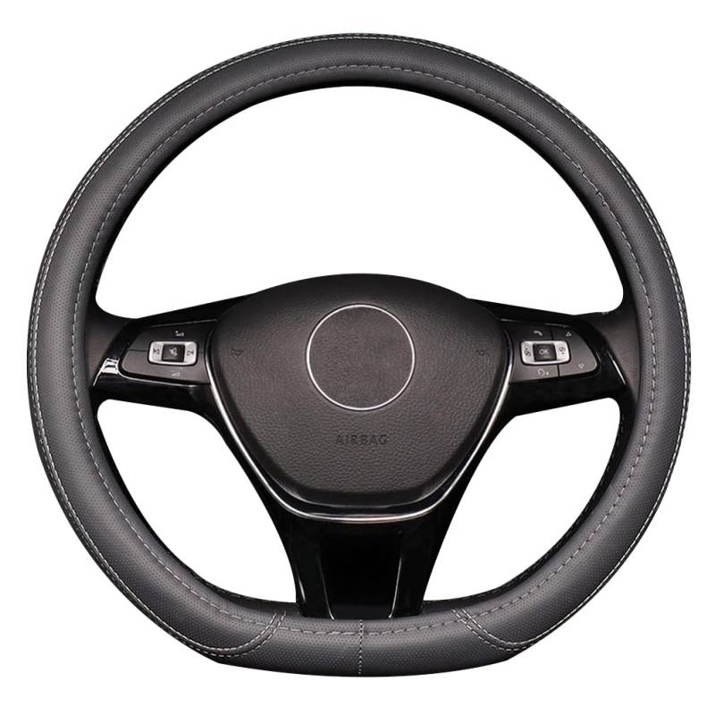Pahajim D Typ Leder Auto Lenkradbezug 38CM/15'' mit Haltbarkeit Sicherheit rutschfest Auto-Lenkradschutz mit Flachem Boden für Männer Frauen (Grau) von Pahajim