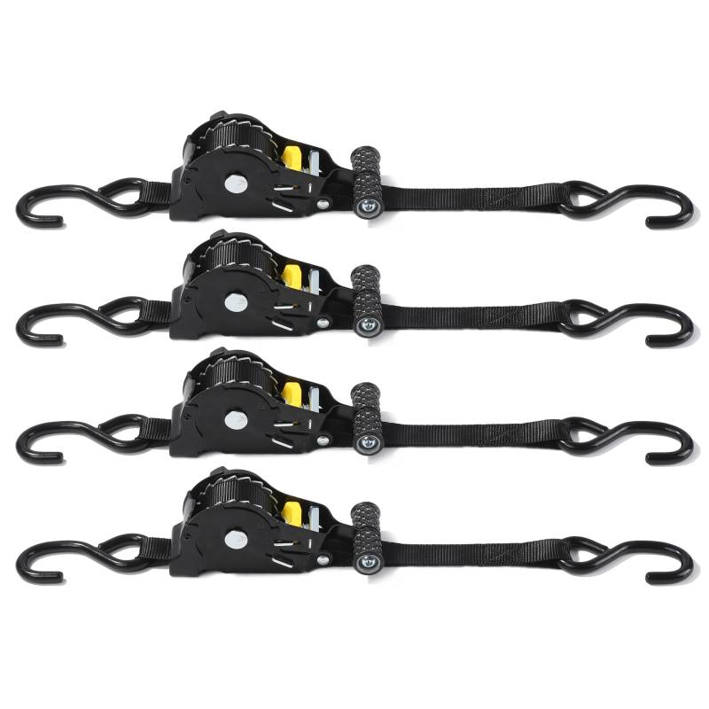 4 Stück Automatik Spanngurte - 3 m x 25mm, 680KG Automatischer Spanngurtaufroller mit S Haken - Spanngurte mit Ratsche - Selbstaufrollend Spanngurt Zurrgurte für Ladungssicherung,LKW, Anhänger von Pamatio