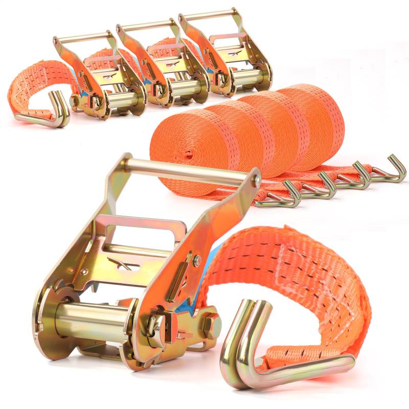 Pamatio Spanngurte mit Ratsche und Haken | 4 Stück 3t (3000 kg, daN) - 6m 40mm Zurrgurte - Ratschengurt Zweiteilig - wetterfest & robust - TÜV/GS Zertifiziert(Orange) von Pamatio