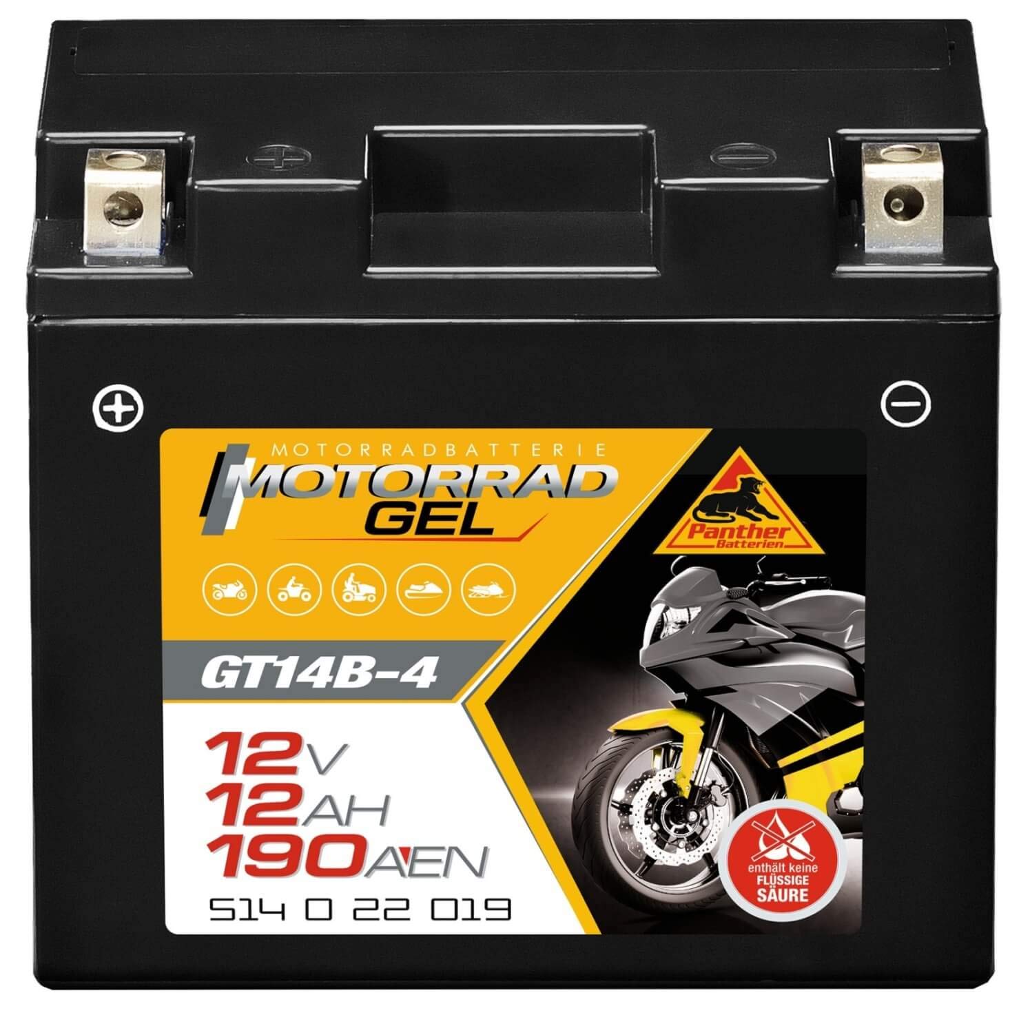 Panther Motorradbatterie Gel 12V 12Ah 51422 GT14B-4 von Panther