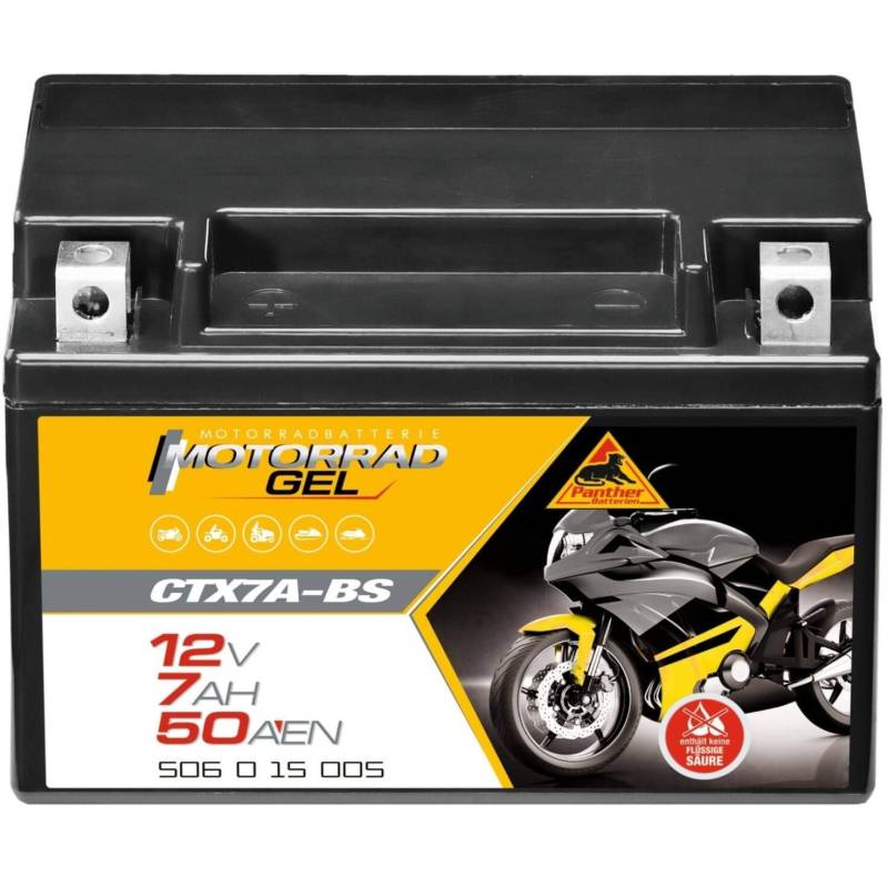 Panther GEL Batterie 12V 6Ah 50A YTX7A-BS Motorradbatterie 50615 Quad CTX7A-BS von Panther