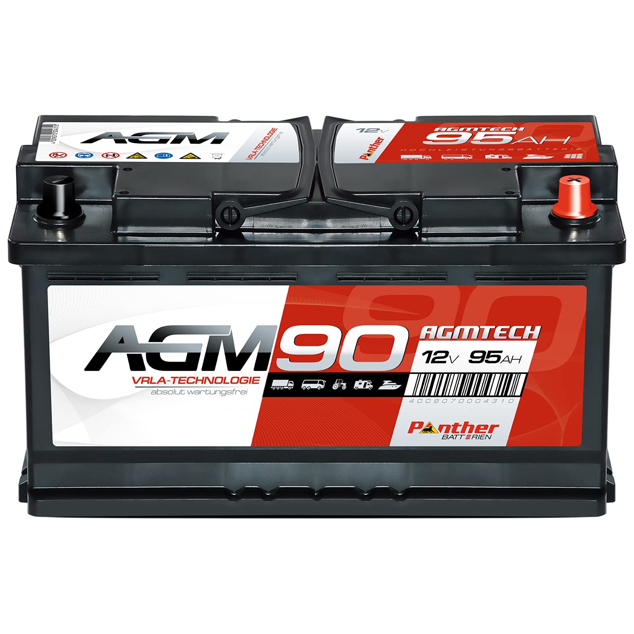 Panther Solarbatterie AGM90 12V 90Ah 900A Auto Versorgung Boot Reha Batterie von Panther