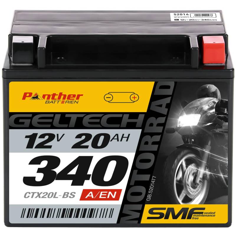 Panther YTX20L-BS Motorrad Batterie GEL 12V 18Ah CTX20L-BS Erstausrüsterqualität von Panther