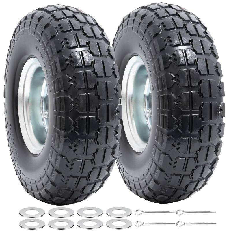 2-PCS 4.10/3.50-4 Reifen Pannensichere 4.10-4 3.50-4 Vollreifen mit 5/8 Zoll Achsbohrung und doppelt abgedichteten Lagern, kompatibel 4.10 3.50-4 Sackkarren, Schubkarren, Rasenmäher reifen| Silber von PaoWin