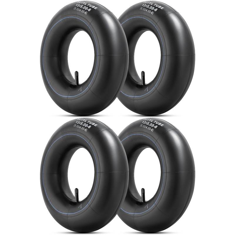 PaoWin 4Pcs 5.0/4.0-6 Schubkarrenrad Schlauch 5.0 4.0-6 13x5.00-6 Verstärkte Schubkarrenrad Ersatzschlauch Kompatibel für 5.0 4.0-6 Schubkarrenreifen, Garten Karre, Anhänger, Mäher |Gerade TR13 Ventil von PaoWin