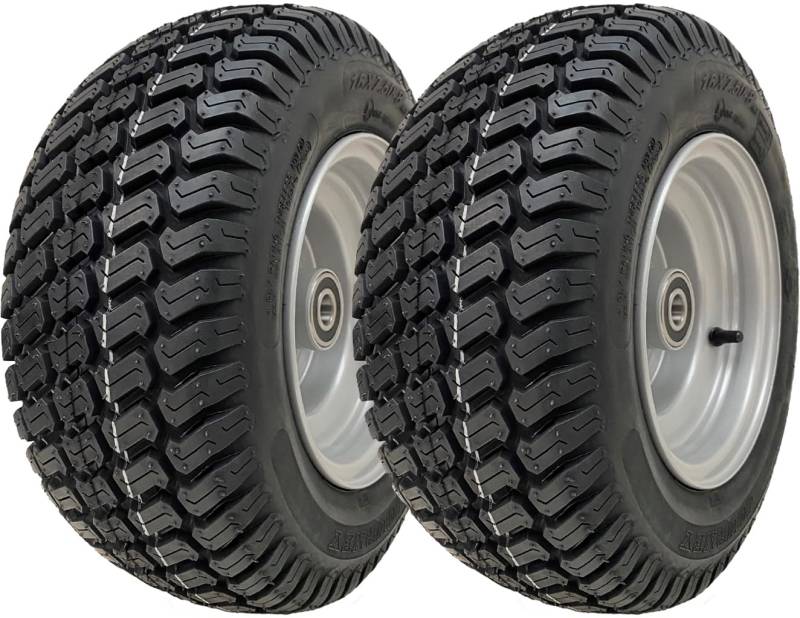 16 x 7,50–8 Rasenmäher-Rad, 4-lagig, P332, Reifen, Stahlfelge, 25 mm Kugellager, 2 Stück von Parnells