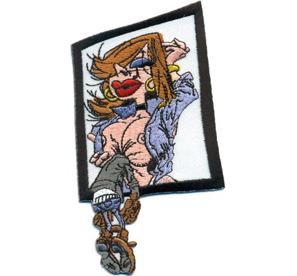 Tits Sexy Lady Kopf in den Titten Lustiger Comic Rockabilly Biker Cowboy Patch Aufnäher von Patch