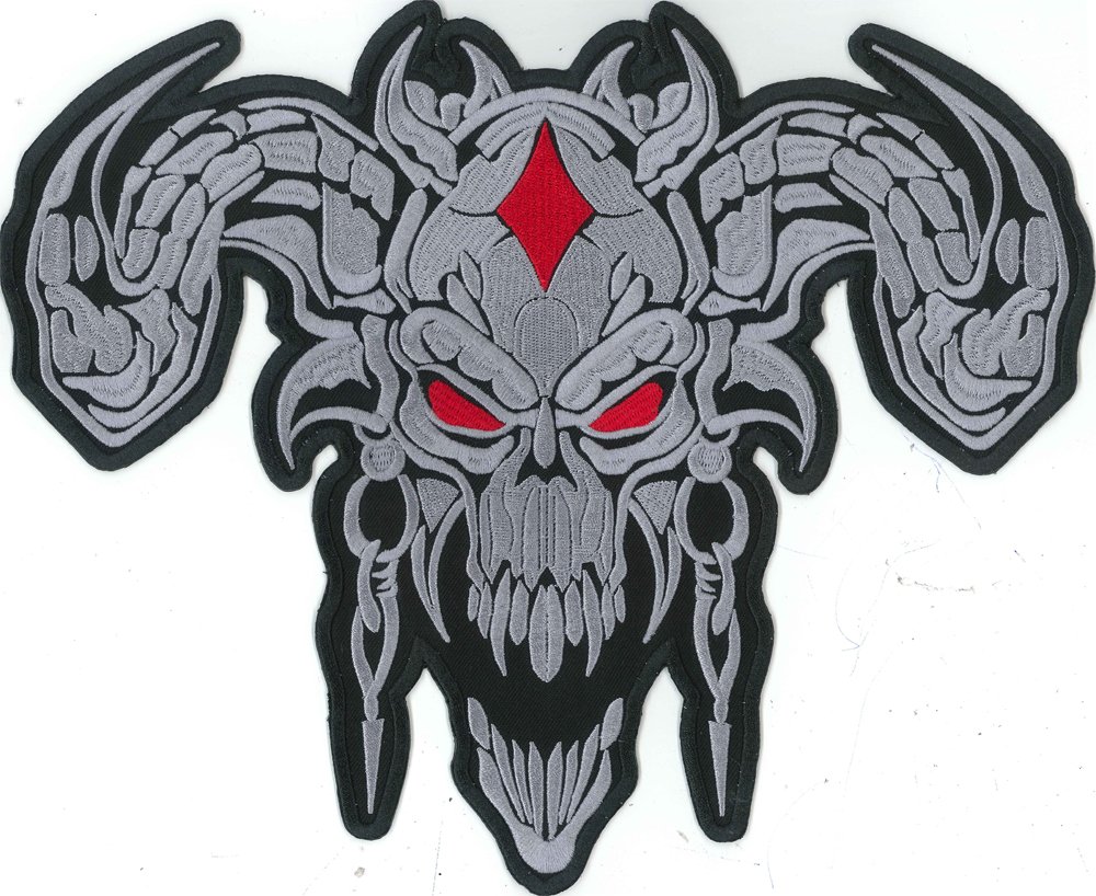 XXL Gehörnter Totenkopf Dämonen Skullhead Death Metal Aufnäher Patch BACKPATCH von Patch