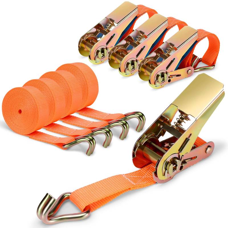 Pavlleen 4er Set Spanngurte mit Ratsche Zurrgurt, 4x1000KG Ratschengurte Zurrgurte, 2.5 cm x 4 m mit Ratsche und Haken, Belastbar bis 1000 KG, Enorm Robuste Zurrgurte Geeignet für Feste Ladung von Pavlleen