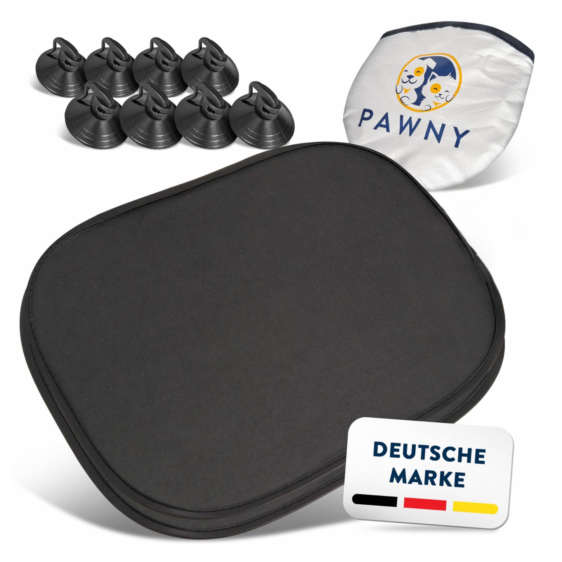 PAWNY©, Sonnenschutz Auto Baby mit UV-Schutz (2er-Set), inkl. 8 extrastarken Saugnäpfen, universelle Größe, Sonnenschutz Auto Baby für Babys und Kinder (Schwarz) von Pawny