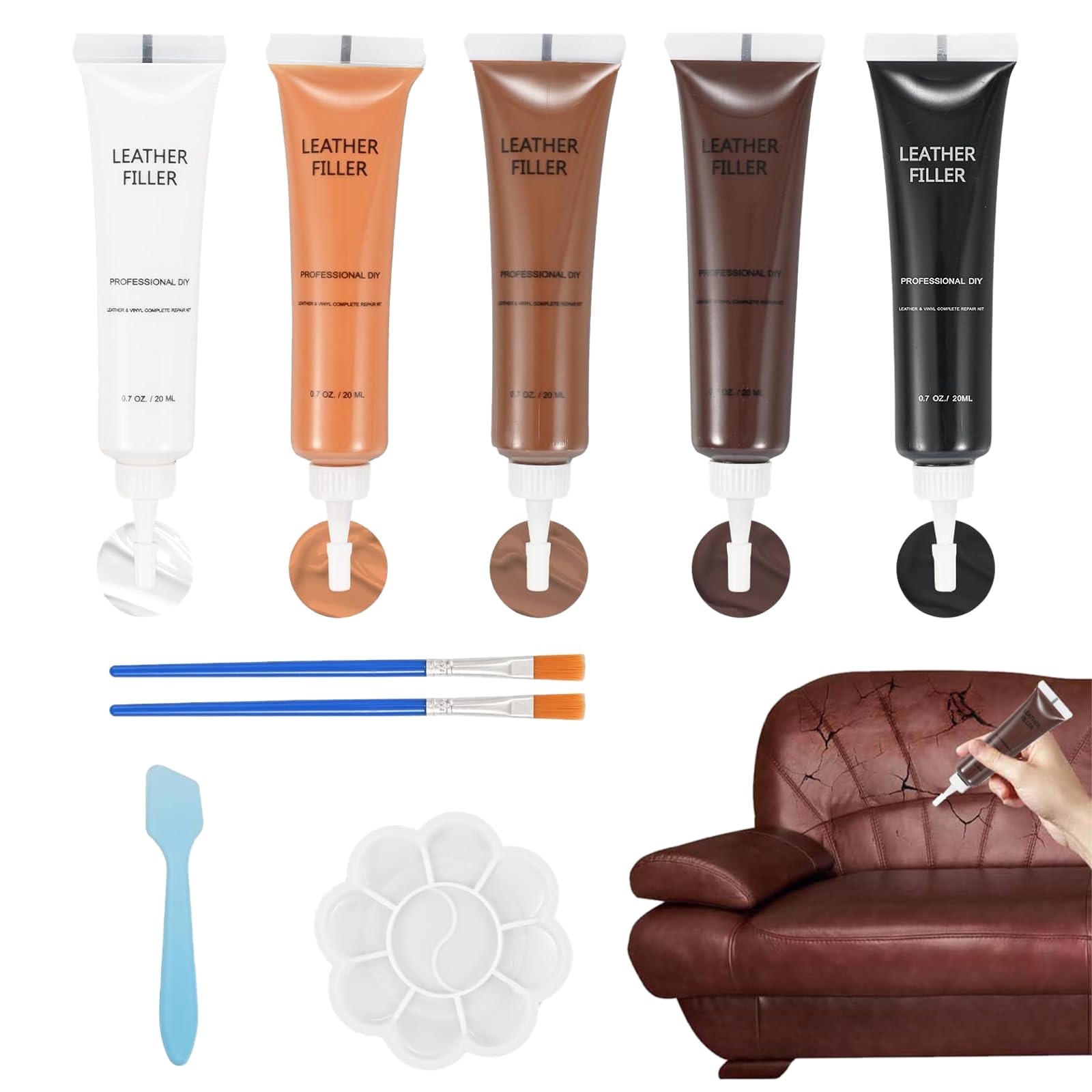 Pcone Kon Leder Reparatur Set 9-teilig, Flüssigleder Reparatur Kit, Auto Möbel Schuhe, Lederreparatur Mit Zwei Bürsten Fünf Farben, Flüssigleder Reparatur Set Weiß Schwarz Braun Pcone Kon Leder Reparatur Set 9-teilig, Flüssigleder Reparatur Kit, Auto Möbel Schuhe, Lederreparatur Mit Zwei Bürsten Fünf Farben, Flüssigleder Reparatur Set Weiß Schwarz Braun von Pcone Kon