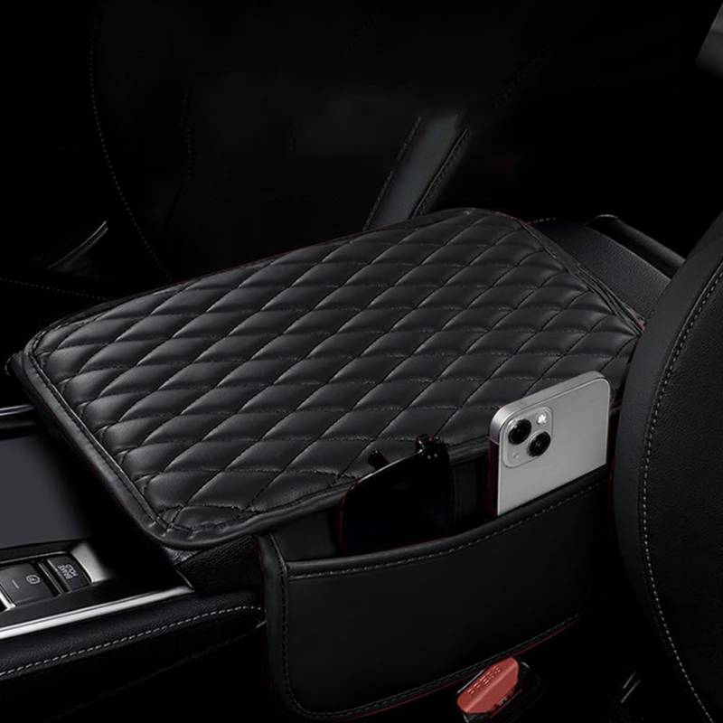 Armlehnen Polster Auto, Microfiber Leder Auto Armlehnen Polster mit 2 Autositz Organizer Aufbewahrungstaschen, Leder Armlehnenkissen für Autos, Auto Armlehnen Auflage, für die meisten Fahrzeuge von Peelanmall
