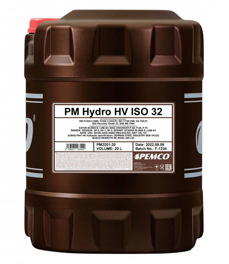 1 x 20L PEMCO Hydro HV ISO 32 / Hydrauliköl Paraffinöl HF-2 von Pemco