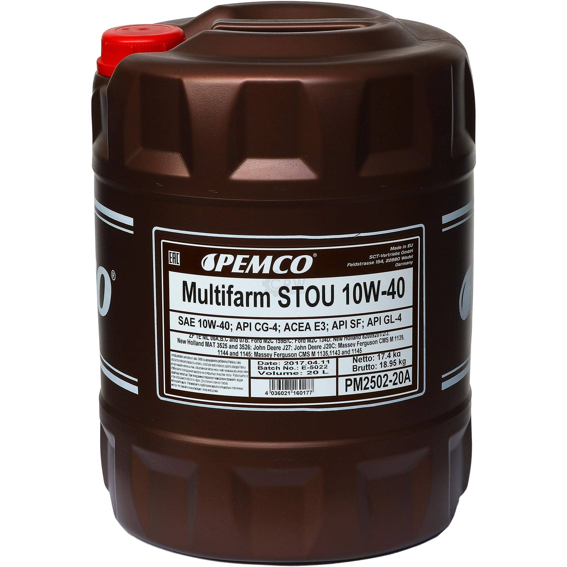 STOU API CG-4/SF, GL-4, ACEA E3, ALLISON C4, DIN 51524-3 HVLP (D) 20 Liter STOU API CG-4/SF, GL-4, ACEA E3, ALLISON C4, DIN 51524-3 HVLP (D) 20 Liter von Pemco