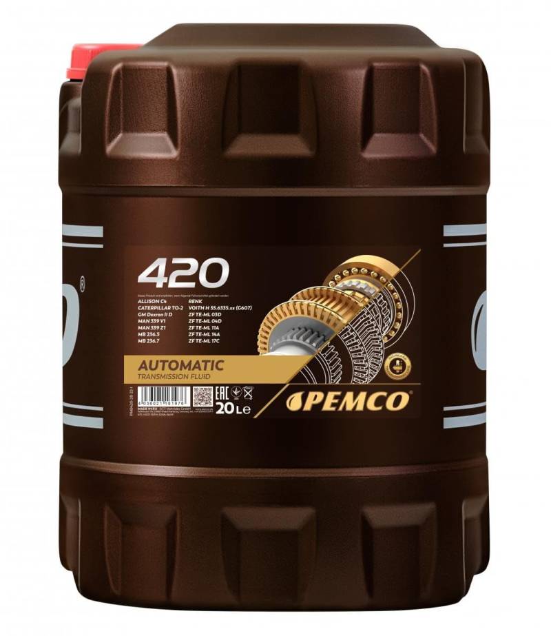 1 x 20L PEMCO iMATIC 420 ATF IID / ATF Getriebe- Servo- Öl Rot Dexron II von Pemco