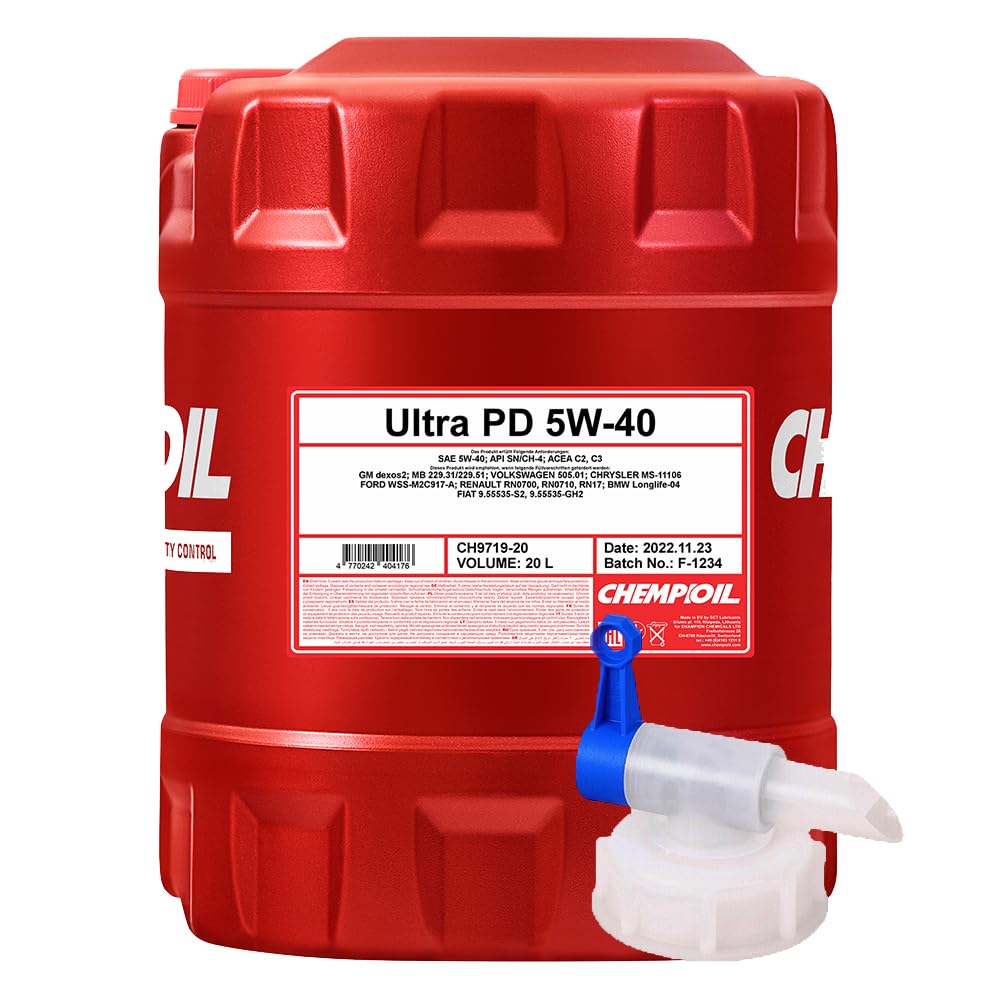 20L + Auslaufhahn, CHEMPIOIL Ultra PD 5W-40 Longlife C3 Dexos 2 505.01 Motoröl von Pemco