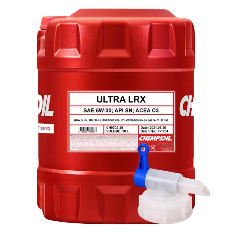 20l + Auslaufhahn Chempioil Ultra LRX 5W-30 Freigabe 504 507 Motoröl von Pemco