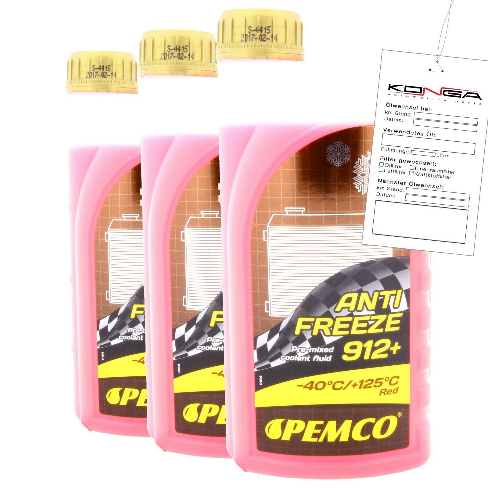 3 Liter PEMCO Antifreeze 912+ Kühler Frostschutz bis -40C rosa rot violett von Pemco