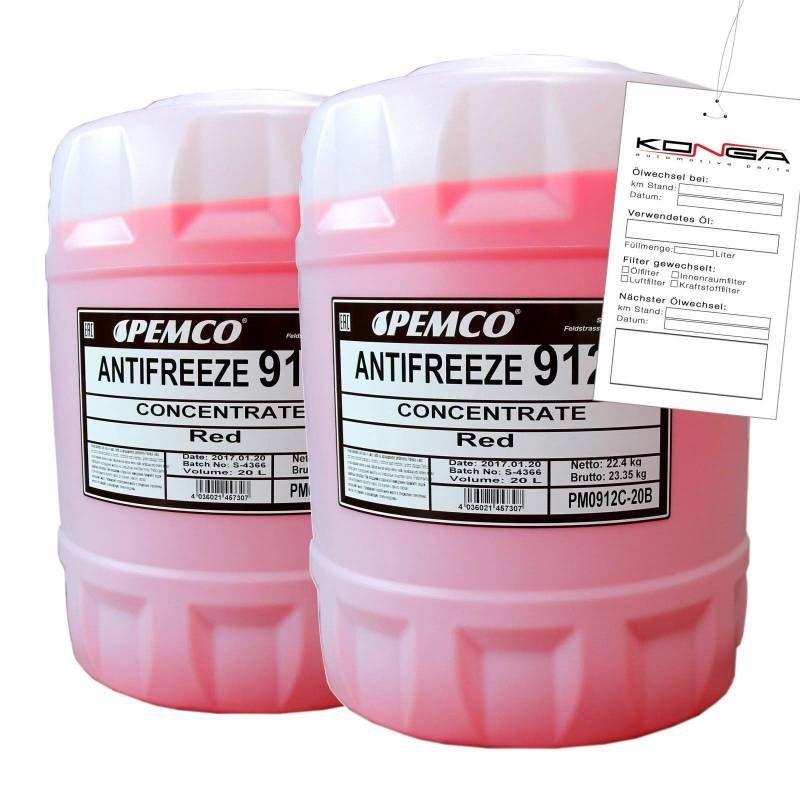 40 Liter (2x20) PEMCO ANTIFREEZE 912+ Kühlerfrostschutz Konzentrat rot von Pemco