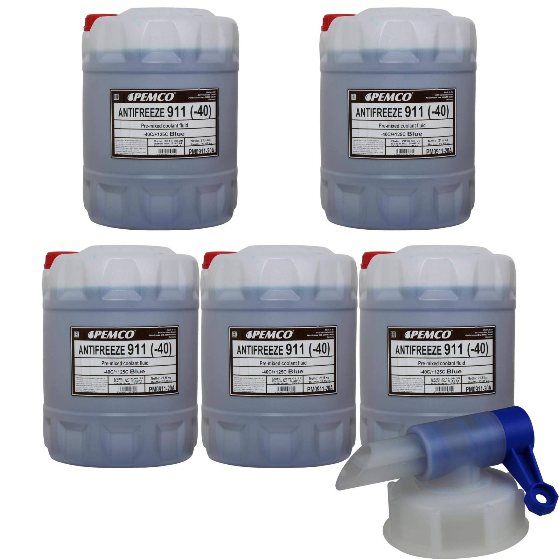 5x 20 L PEMCO Antifreeze 911 Kühlerfrostschutz blau Fertiggemisch + Auslaufhahn Typ G11 5x 20 L PEMCO Antifreeze 911 Kühlerfrostschutz blau Fertiggemisch + Auslaufhahn Typ G11 von Pemco