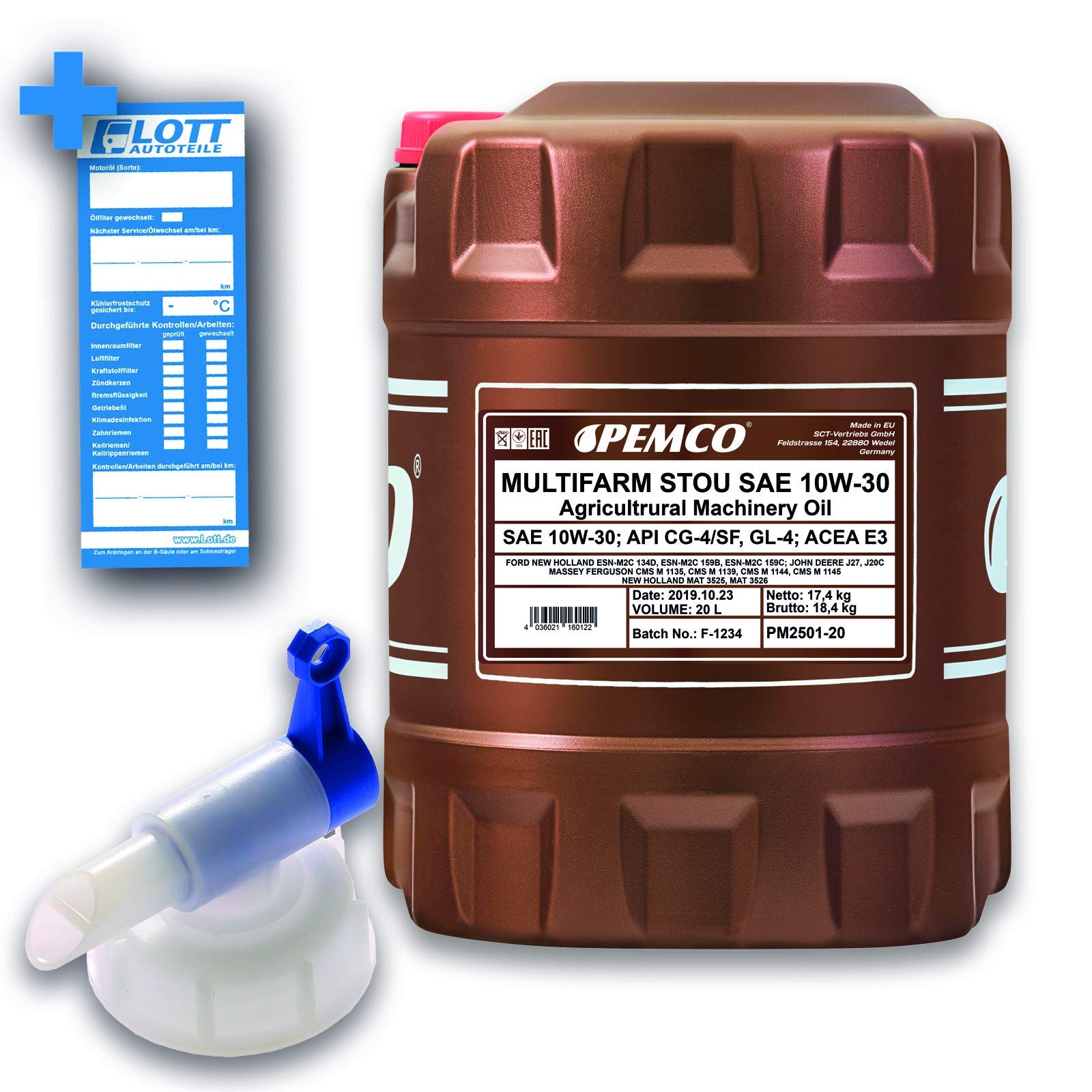 Pemco 20L Multifarm STOU 10W-30 Motoröl Mehrzwecköl Land-und Baumaschinen + Hahn von Pemco