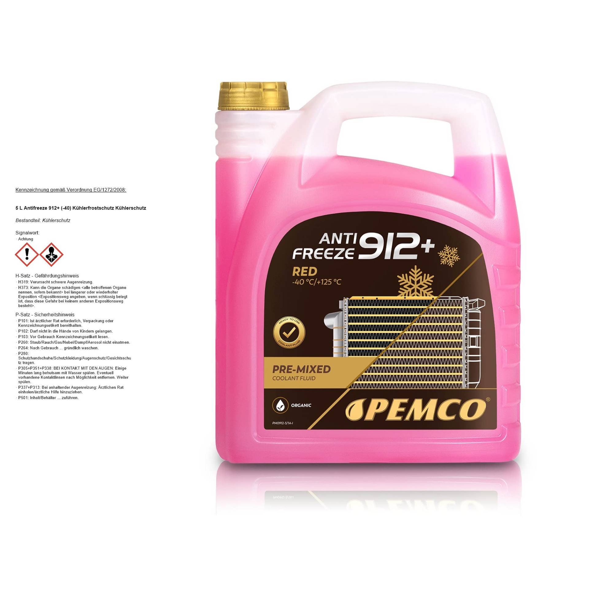 Pemco Kühlerfrostschutz Antifreeze 912+ ROT -40°C, 5 Liter von Pemco