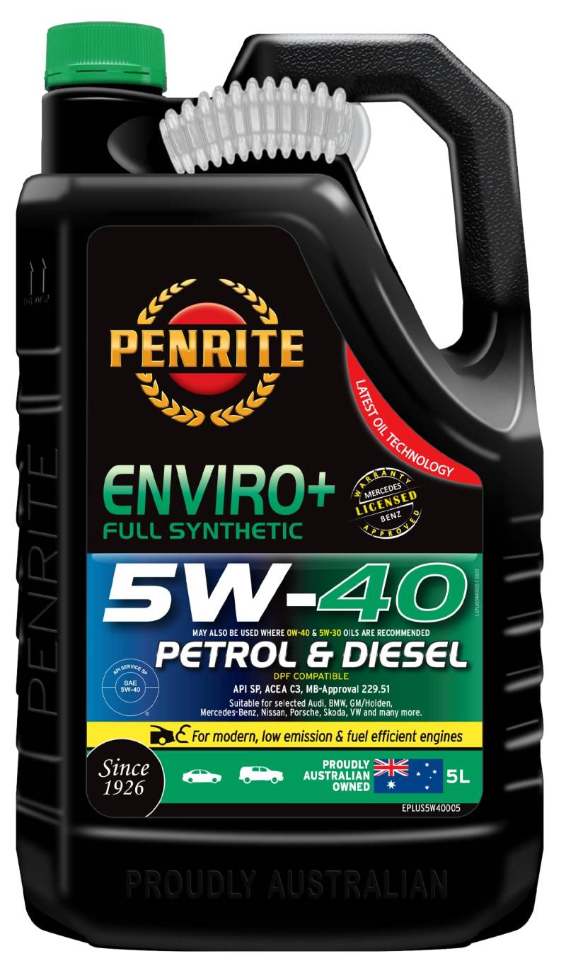 Penrite ENVIRO+ 5W40 Vollsynthetisch Motoröl Premium Klasse | OEM für den Garantieservice MB 229.51 Zugelassen | Geeignet für VW 50200/50500/50501, Porsche A40, BMW Longlife 04 (5 Liter) von Penrite
