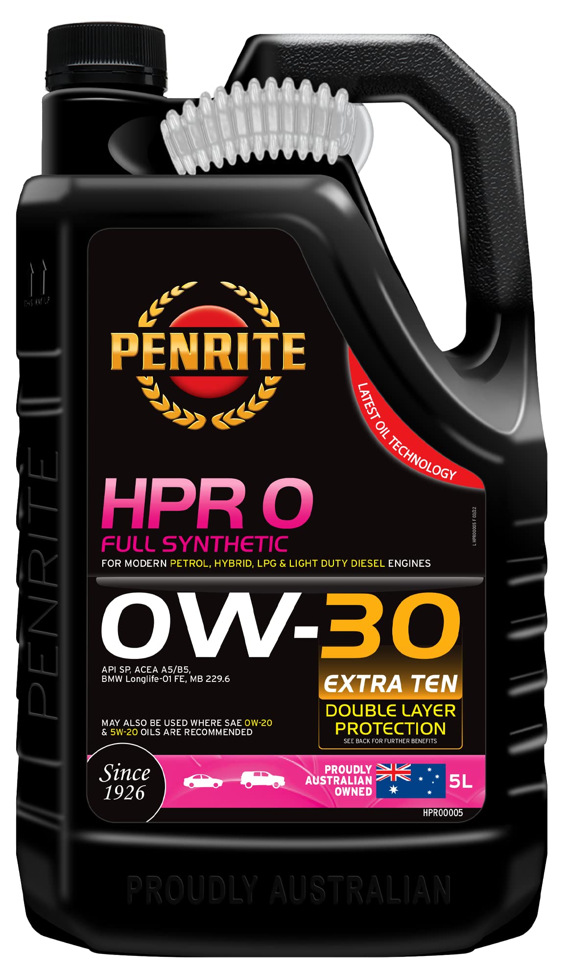 Penrite HPR0 0W30 vollsynthetisches motoröle für autos, Neuer Standard im Motorschutz für Benzin, Diesel, LPG und Hybrid, Qualität und Zuverlässigkeit, 5 Liter von Penrite