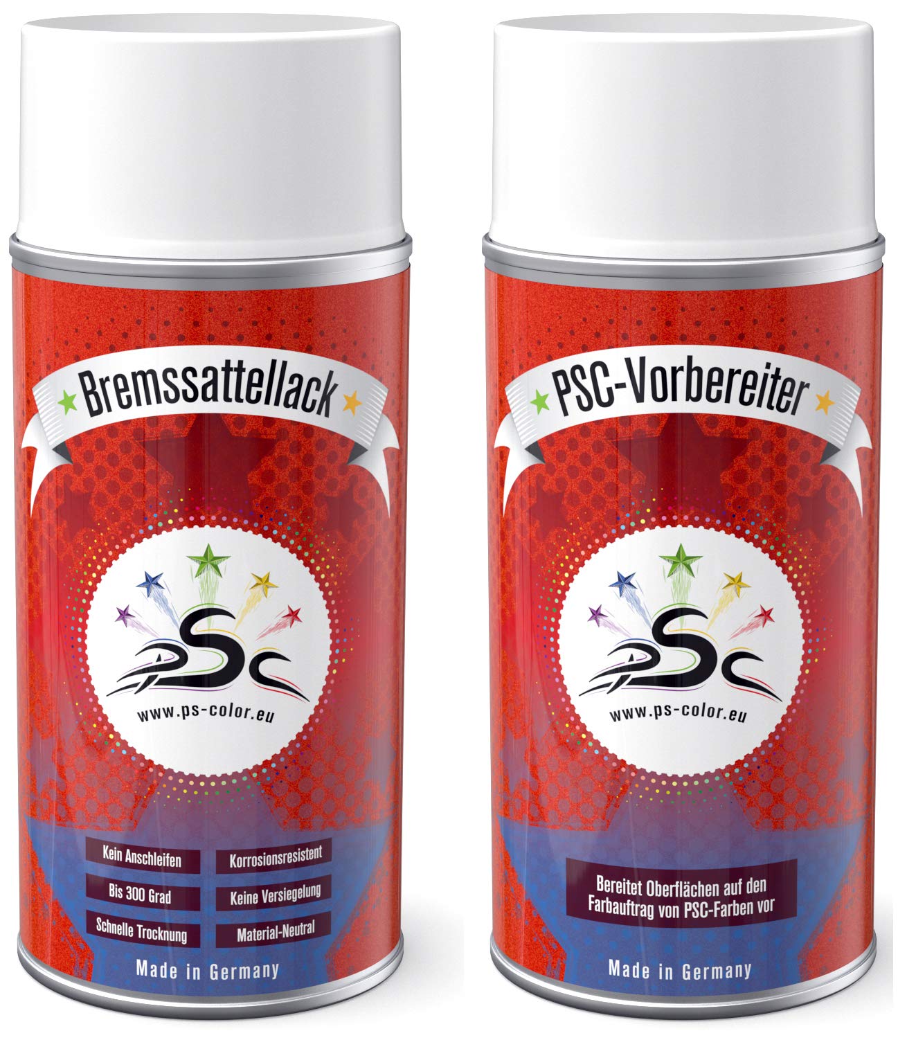 Set 1 : 2 x 150ml Bremssattellack Spray Karminrot RAL 3002 & Metall-Reiniger Auto-Bremssattel-Lack-Tuning-Styling nachfärben von Penta Star Color