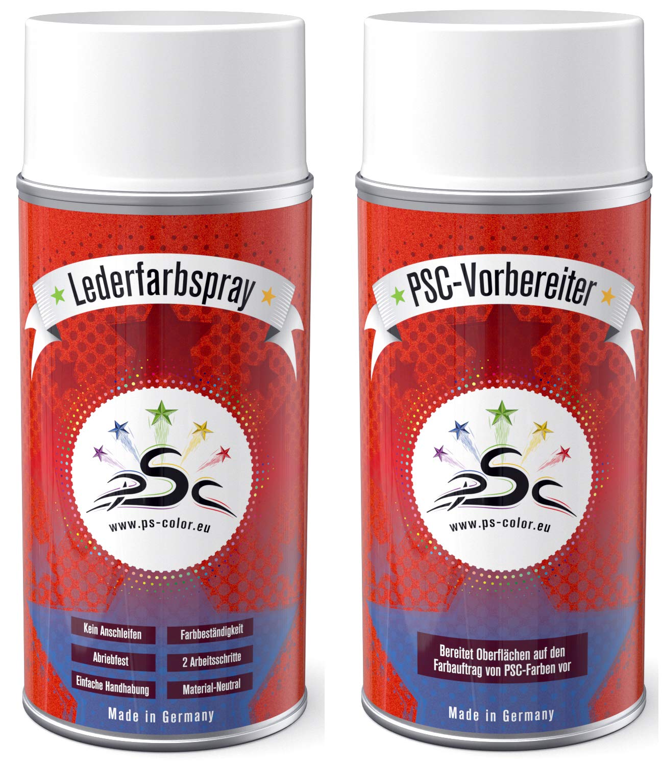 Set 1 : 2 x 150ml Lederfarbe Spray Hellelfenbein RAL 1015 & Leder-Reiniger - Lederpflege-schonend-Fleck-und Fettlöser Wasser sparend von Penta Star Color