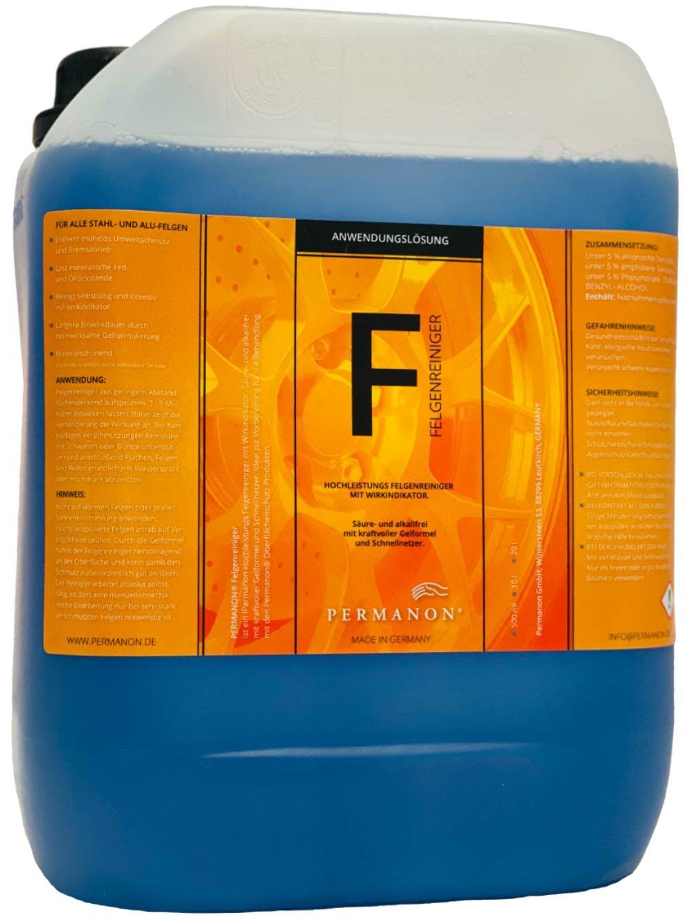 Permanon Felgenreiniger F, säure- und alkalifrei, Bremsrückstände und Umweltschmutz Werden vollständig entfernt (5 Liter) von Permanon